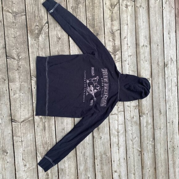 True Religion Jeans BIG LOGO Velvet Hoodie Small Black - Picture 4 of 9